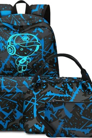 Bluboon School Backpack for Boys Teens Bookbag Travel Daypack Kids Girls Lunch Bag Pencil Case