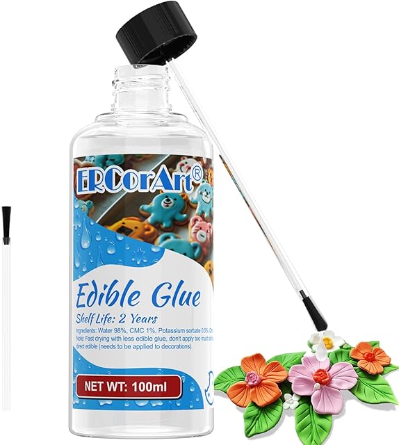 Edible Glue for Cake Decorating - Transparent Edible Flowers Cake Adhesive for Fondant, Cake Decorating, Cookie, Baking, Buttercream Icing - 100ml/3.4 oz