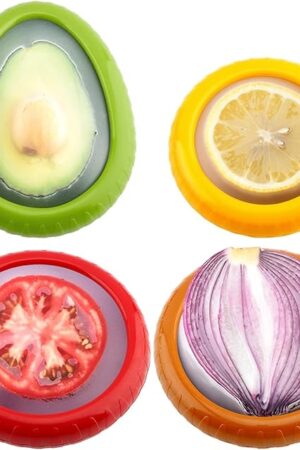 Avocado Saver and Tomato Holder - Set of 4 Reusable Storage Containers for Fridge - Ideal for Garlic, Onions, Lemons, and Potatoes