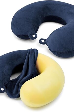 2 Packs Travel Neck Pillow Cover, Reusable U Shaped Neck Pillow Washable Soft Smooth Airplane Pillow Cover (Only Pillow Covers,No Filler)