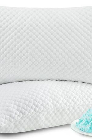 Cooling Pillows Queen Size Set of 2, Memory Foam Pillows with Zipper, Firm Bed Pillows Adjustable for Hot Side Back Stomach Sleepers