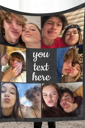 Custom Blanket with Picture Personalized Photo Throw Blanket Customized Text Fleece Blanket for Girlfriend Boyfriend Wife Husband Couple Gifts
