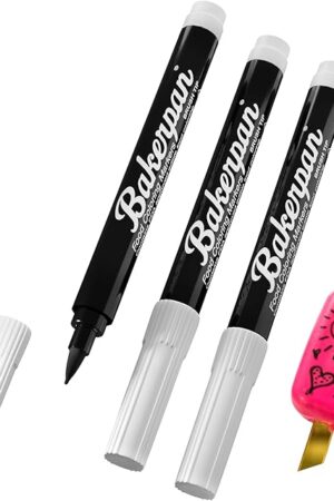 Bakerpan Food Coloring Markers, Brush Tip Black Edible Markers for Writing on Cake Pops and Candy Melts, Cake Decorating - Set of 3 (Made in USA)