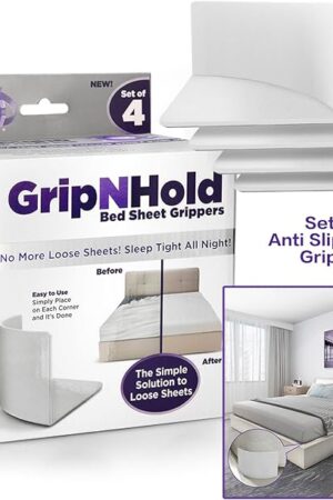 Bed Sheet Holders – Heavy-Duty Fitted Sheet Gripper with 360 Degree Non-Slip Grip, Corner Sheet Holder Fit for Bed Sizes, One-Time Installation, Keeps Sheets Firm & Tight, 1-Pack