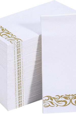 Vplus 200 Pack Paper Napkins Guest Towels Disposable Premium Quality 3-ply Dinner Napkins Disposable Soft, Absorbent, Perfect for Kitchen, Wedding, Parties, Dinners or Events (Gold)
