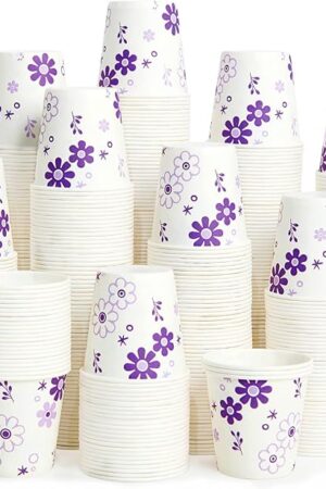 300 Pack 3oz Disposable Bathroom Cups, Paper Mouthwash Cups, Purple | Floral Design | for Party, Picnic, BBQ | Travel, and Event | Cold Disposable Drinking Cup