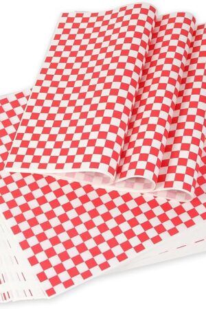 100pcs Deli Paper Sheets 12x12", Premium Food Basket Liners, Grease Resistant Wax Paper Sheets for Food, Classic Checkered Sandwich Wrapping Paper for Party, Festival and Outdoors, JIRNGLA