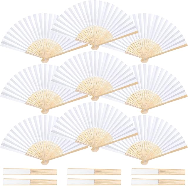 DomeStar 15pcs White Paper Folding Hand Fans, 8.3 Inch Handheld Portable Decorative Fans for Wedding, Outdoor Party Favors, Bridal Shower DIY Crafts Photography Prop Summer Cooling Supplies