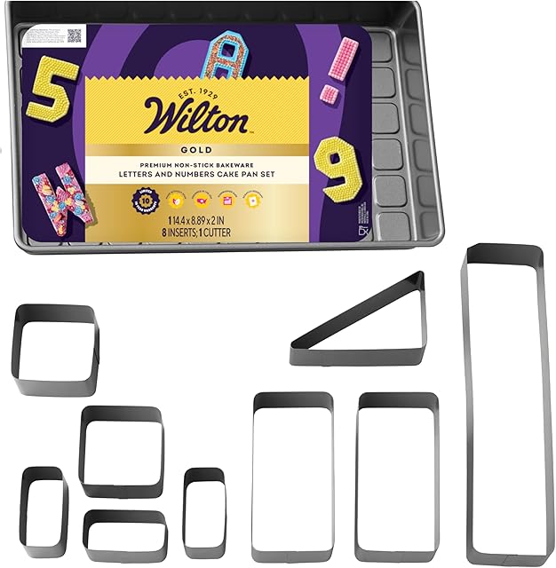 Wilton Gold Premium Non-Stick Warp-Resistant Bakeware, Made without PFAs, DIY Cake Numbers and Letters Set, Packaging May Vary