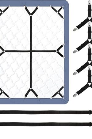 Bed Sheet Straps, 6 Pack Fitted Bed Sheet Fasteners Clips Adjustable Crisscross Bed Sheet Holder Straps for Corners Mattress Sheet Suspenders Grippers Bedding Accessories, Black