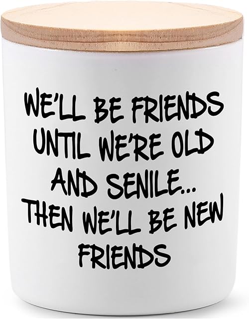 BFJLIFE Best Friend Birthday Gifts for Women Bestie Christmas Friendship Gifts for Women Friends Female Novelty Unique Lavender Scented Soy Candles We'll Be Friends Until We're Old and Senile