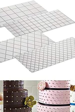 Cake Fondant Impression Mat Mold Diamond Quilted Grid Texture Embossed Lace Embossing Mat Cake Decorating Supplies for Cupcake Wedding Cake Decoration Tools(Set of 4）