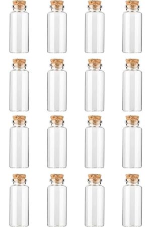 24 Pack 10 ml Glass Bottles with Cork Stopper，Mini Glass bottle with cork，Small DIY Decoration jars Storage Container for Halloween Decorations,Wedding Party Favors