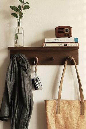 Wall-Mounted Wooden Entrance Coat Rack Coat Hooks, Walnut Color 1pcs