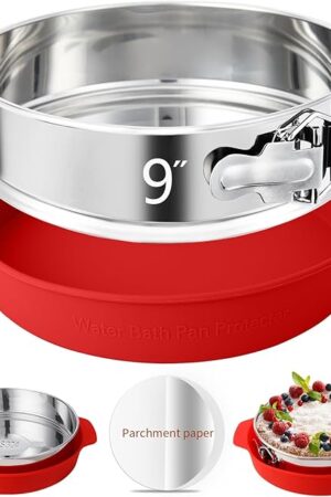 9 Inch Springform Pan - Nonstick 304 Stainless Steel Springform Cake Pan with Removable Bottom, 10 Inch Leakproof Silicone Cheesecake Pan Protector with Parchment Paper