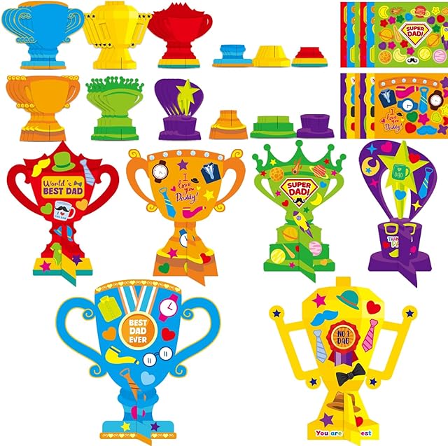 The Father's Day Trophy Craft Kits for Kids DIY Make Your Own Fathers Day Trophy Tabletop Party Decorations Fun Best Dad Gifts for Home School Classroom Family Activities Supplies 24Pack