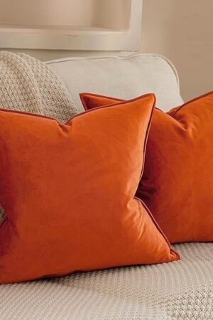 VAKADO Fall Throw Pillow Covers 18x18 Set of 2 Burnt Orange Halloween Velvet Decor Decorative Couch Cushion Autumn Fall Euro Pillowcases with Fringe Home Bed Decoration for Sofa Bedroom Office