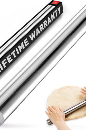 Zulay Kitchen 15.9 inch Professional Stainless Steel Rolling Pin - Lightweight Metal French Rolling Pin - Perfect for Baking, Fondant, Pizza Dough Roller, Dumpling