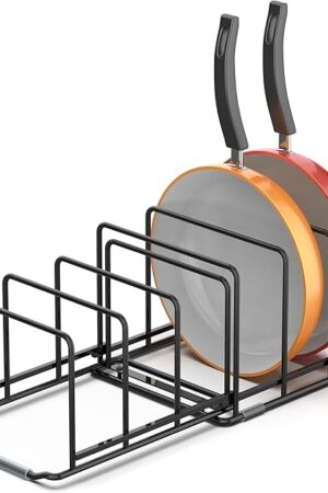 Adjustable 2.2in Pan Organizer Rack - for Pots,Pans,Cutting Boards,Cookie Sheets & Muffin Pans with 6 Slots,Non-Slip