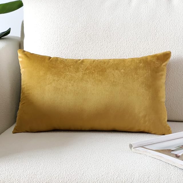 Artscope Luxury Velvet Pillow Covers Super Soft Decorative Square Throw Pillow Covers Case Cushion Covers for Sofa Couch Bedroom Car Decor 12x20 Inch Gold