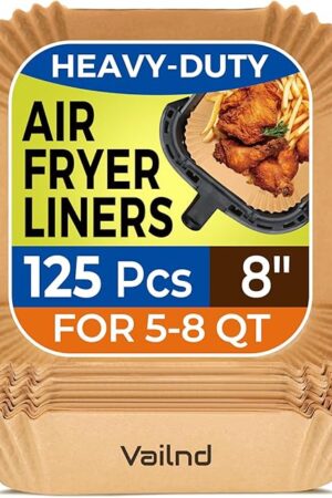 Air Fryer Paper Liners, 125Pcs Parchment Paper, Air Fryer Liners Disposable for Microwave, Non-Stick Air Fryer Liner Square Free of Bleach (8IN)