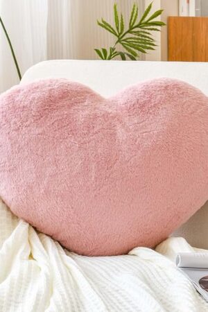 Dusty Pink Heart Pillows, Cute Heart Decorative Pillow, Heart Shaped Throw Pillows for Bed, Faux Rabbit Fur Plush Hoom Decor Pillow Cushion for Chair Sofa Living Room (Mini 12.9" x 9.8")