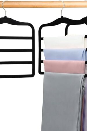 Closet Organizers and Storage,2 Pack Pants Hangers Space Saving,Velvet Hangers, Dorm Room Essentials for College Students Girls Boys Guys,Non Slip Organization and Storage Scarf Jeans Hangers