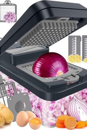 12-in-1 Vegetable Chopper, Kitchen Gadgets with 7 Blades, Veggie, Food, Onion Chopper, Cucumber Slicer, Versatile Mandoline, Includes Egg Separator & Finger Guard, Gray