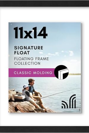 Americanflat 11x14 Floating Picture Frame with Polished Crystal-Clear Glass - Use as 8x10 Picture Frame or Display 5x7 Photo - Signature Float Collection - Photo Frames for Wall Display - Black