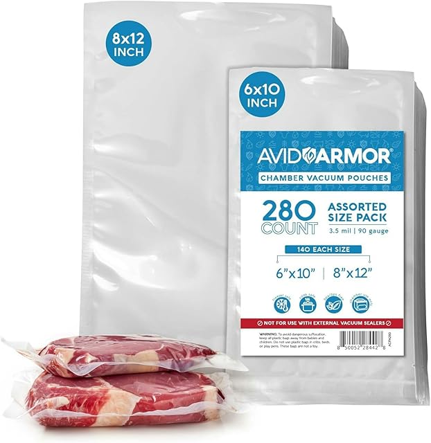 Avid Armor Chamber Machine Pouches 3.5mil, Pre-Cut Chamber Vacuum Sealer Bags, Heavy Duty Seal Pouch, BPA-Free Chamber Sealer, Assorted Size Pack, 6"x10", 8"x12" - Pack of 280
