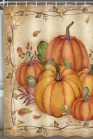 Boziqr Fall Shower Curtains for Bathroom, Autumn Pumpkin Harvest Farmhouse Thanksgiving Halloween Fabric Shower Curtain with Hooks Set 70x70 Inch