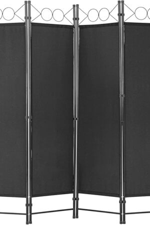 4 Panel Room Divider 6FT Steel Frame Screen Folding Privacy Divider Freestanding Partition for Home Office Bedroom (Black)