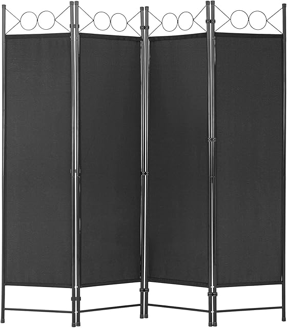 4 Panel Room Divider 6FT Steel Frame Screen Folding Privacy Divider Freestanding Partition for Home Office Bedroom (Black)
