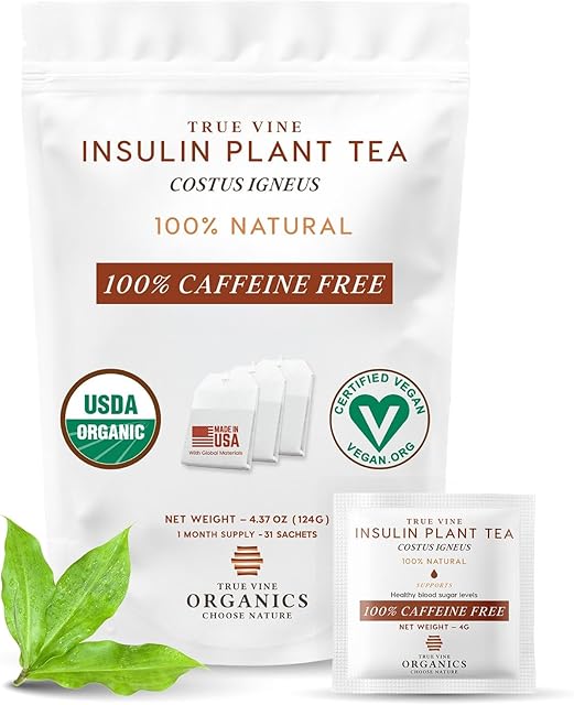 True Vine USDA Organic Insulin Plant Tea - 31 Sachets (4g Each) | Blood Sugar Support | Digestive Wellness | Metabolic Balance | 100% Natural | Caffeine-Free | No Additives