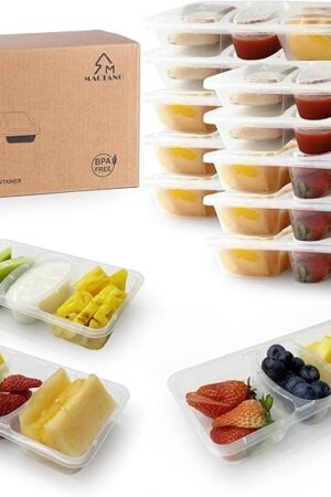 8 OZ Reusable Snack Containers with Lids, New 3 Compartment Condiment Snack Pack Containers 10 Sets