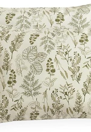 Wake In Cloud - Floral Pillow Cases, Botanical Vintage Flower Shabby Chic Coquette Cottagecore Aesthetic, Set of 2 Soft Pillowcases Pillow Shams Covers, Olive Green, Standard Size 20x26 Inches