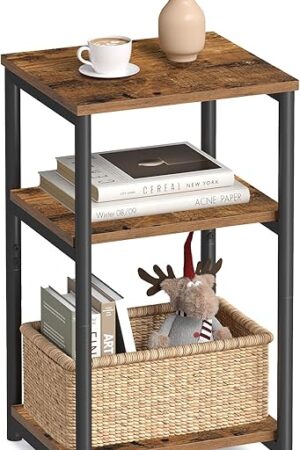 VASAGLE Side Table, Small End Table, Tall Nightstand for Living Room, Bedroom, Office, Bathroom, Rustic Brown and Classic Black ULET273B01