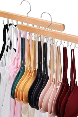 2 Pack Bra Hanger for Closet Organizer, Premium Wooden Tank Top Hangers with 40 Foldable Hooks, 360° Rotating Design, Space Saving Storage for Tank Tops, Bras, Scarves and More