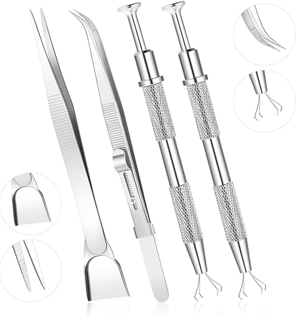 4pcs Sprinkles Tools for Cake Decorating, 4 Claw Sprinkle Pen Pearl Grabber Cake Decorating Tools Set Stainless Steel Cake Tweezers Pearl Sprinkle Spoon with Shovel Head Cake Cookie Cupcake Decoration