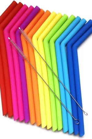 15 FITS ALL TUMBLERS STRAWS - Reusable Silicone Straws for 30 and 20 oz Yeti - Flexible Easy to Clean + 2 Cleaning Brushes - BPA Free, No Rubber Taste Drinking - Best Value for Money Pack