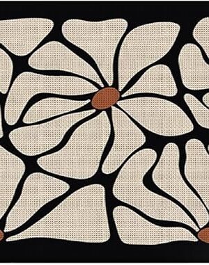 Boho Beige and Black Floral Door Mat - Bohemian Neutral Floral Front Door Welcome Mats Outdoor Entrance, 17x30 Rug