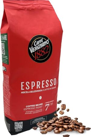 Caffe Vergnano 1882 Espresso Whole Bean Arabica Roast Coffee, 2.2 lb bag - Italian Medium Roast Coffee Beans with notes of Chocolate, Nuts & Caramel, Intensity 7/10-1000g Bag