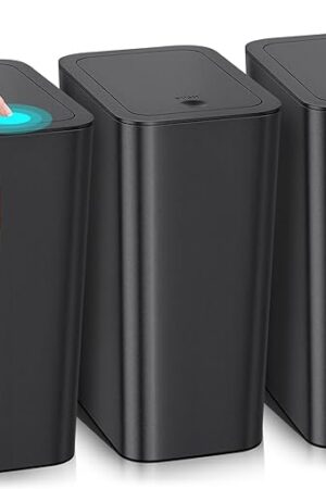 3 Pack 4 Gallon Bathroom Small Trash Can with Lid, 15L Slim Garbage Bin Wastebasket with Pop-Up Lid for Bedroom, Office, Kitchen, Dorm, Fits Under Desk