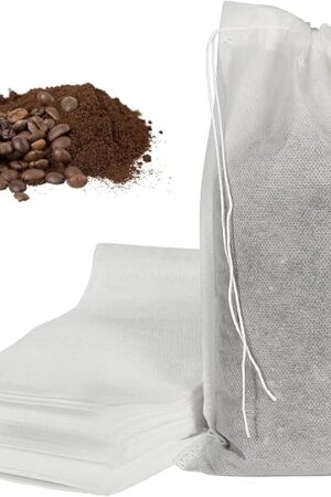 50pcs No Mess Cold Brew Bags, 6x10 inch Disposable Coffee Filter Bag Fine Mesh Brewing Drawstring Pouches for Iced Coffee Hot Tea Herb Spice