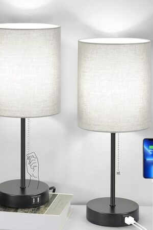 Bosceos Table Lamps Set of 2 Grey Desk Lamps