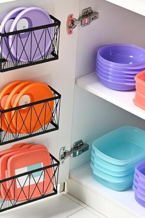 3 Pack Cabinet Organizer - Adhesive Lid Organizer Slim Space Wall Mounted Inside Cabinet Door Storage for Kitchen, Bathroom, Pantry, Under Sink