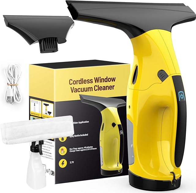 Window Vacuum Squeegee Cordless, Rechargeable Window Vacuum Cleaner with 2 X Squeegee (11?+ 6.7?), Electric Window Vac for Windows, Tiles, Mirrors, Showers, Glass, 2200mA