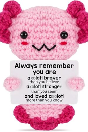 Back to School College Care Package Gift Crochet Axolotl, Emotional Support Plush Teen Girl Gifts Trendy Stuff, Positive Gifts for 6 7 8 9 10 11 12 Year Old Kid Birthday