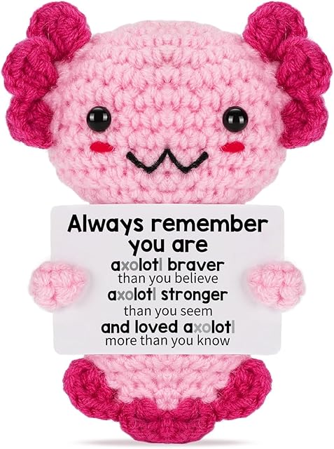Back to School College Care Package Gift Crochet Axolotl, Emotional Support Plush Teen Girl Gifts Trendy Stuff, Positive Gifts for 6 7 8 9 10 11 12 Year Old Kid Birthday