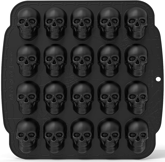20 Cavities Large Skull Silicone Mold - 3D Skull Ice Cube Mold, Halloween Silicone Molds Bpa Free for Chocolate, Jelly, Wax Melt, Ice Cubes, Gelatin and Resin